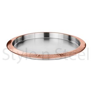 Martelé Cuivre Acier Inoxydable Usine Fabrication Miroir Polissage Restauration Métal Rond Dîner Assiette Plat Bar Plateau Avec Jante - Product Image 1
