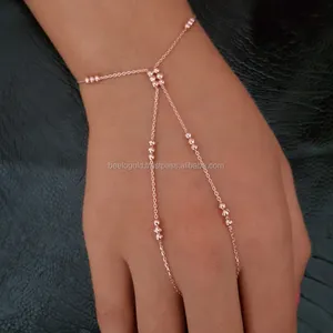 Rose Gold P. 925 Karat Sterling Silber Hand handschuh Sahmeran Slave Chain Ring Art Design Zirkon Han Armband