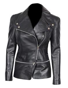 แจ็กเก็ตหนังแฟชั่นสำหรับนักขี่จักรยานสำหรับผู้หญิง2019พร้อมตัวเครื่องที่ถอดออกได้ดีไซน์แบบปักหมุดและตกแต่งหมุด - Product Image 5