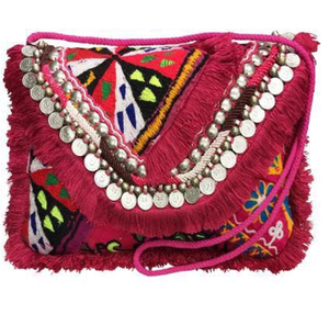 Stylish Red Color <b>Fringe</b> Bag Hand Embroidery Gypsy Sling Clutch Purse - Product Image 1