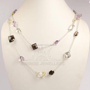 Chaîne en argent sterling 925 pour femmes, chaîne à maillons, pierres précieuses d'améthyste naturelle, sertissage en bezel, longueur personnalisable - Cadeau de mariage - Product Image 4