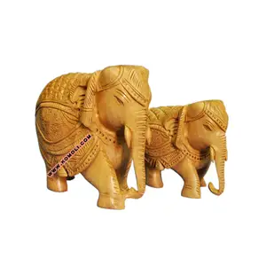 Éléphant sculpté à la main en bois, artisanat indien souvenir