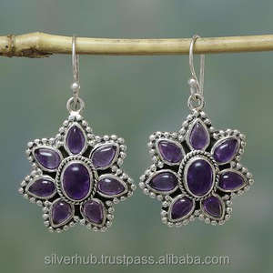 Bohème naturel élégant améthyste pierre gemme ovale et poire coupe pierre gemme Boho balancent boucles d'oreilles pour filles femmes bijoux - Product Image 3