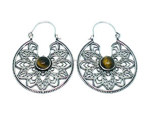 2021 vente chaude argent oeil de tigre boucles d'oreilles en laiton classique bijoux avec diamant pour les femmes en forme de fleur Design - Product Image 3