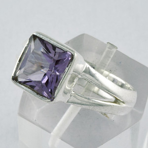 Bague en pierre précieuse améthyste de forme carrée bijoux bague en argent sterling 925 bijoux en gros fournisseur de bagues en argent - Product Image 2