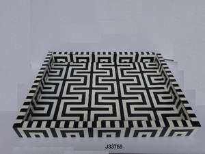 Plateau de service rectangulaire à motif géométrique noir et blanc fait à la main Vaisselle de taille personnalisable en métal - Product Image 6