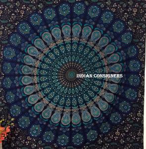 Tapiz de pared de Mandala de pavo real de algodón Nepthol, tapices estampados gemelos, hermosa colcha de cama hecha a mano por consignadores indios - Product Image 4