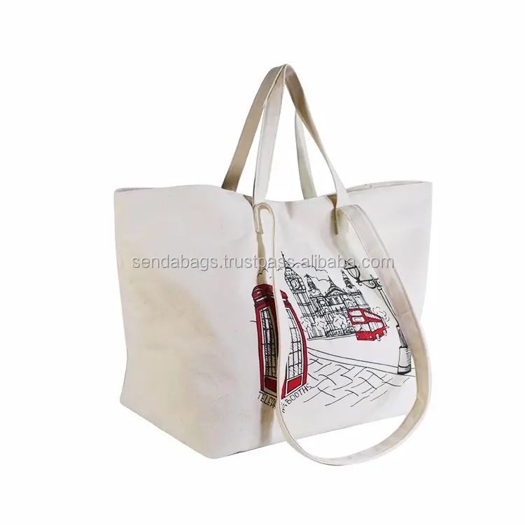 Japan and Korea style Personalized Design Fashion white simple pattern Canvas Cotton tote Bag with handle shopping bag