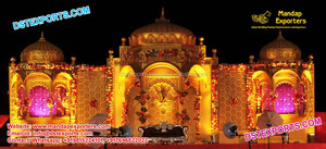 Décorations de scène de mariage royal du sud de l'Inde dans le style du Maharashtra pour les fêtes de réception Configuration de mariage marathi Scène en fibre personnalisée - Product Image 6