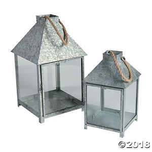 Metal <b>Lantern</b>, Rope Handle (Galvanized, Sitting, Hanging, Use with Candle) - Product Image 3