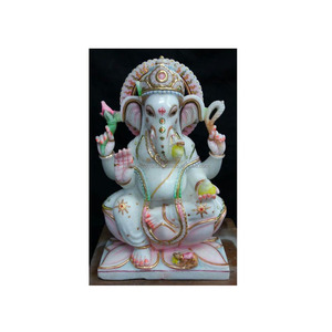 Statue Antique en marbre indien coloré, décoration colorée, Lord Ganapati - Product Image 1