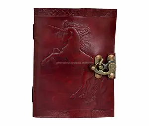 Handgemaakte Reliëf Bruin Eenhoorn Leather Journal Note Book Zuivel & Schetsboek