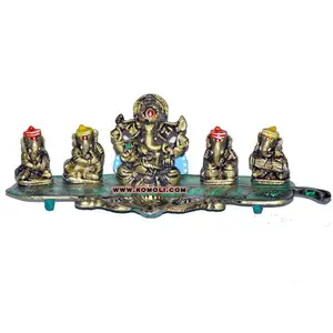 White metal musical Ganesha in leaf wholesale ganesh gifts