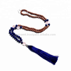 ทำด้วยมือ108ลูกปัดโยคะมาลาสร้อยคอกับ Lapis Lazuli rudraksha พู่ประดับอัญมณีสร้อยคอสำหรับของขวัญปาร์ตี้ - Product Image 4