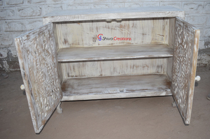 Armoire en bois de manguier sculpté, durable, faite à la main, design moderne et antique, pour usage intérieur, polyvalente, pour hôtel et cuisine à domicile - Product Image 3