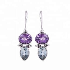 Pendientes Colgantes Vintage al por Mayor, Hechos a Mano, de Plata de Ley 925 con Amatista y Múltiples Piedras Preciosas, Regalo de Boda para Ella - Product Image 1