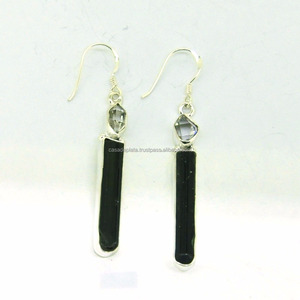 Pendientes colgantes de turmalina Harkima de piedras preciosas Plata de Ley 925 con piedra principal de ónix Pendiente de moda para boda, fiesta, regalo. - Product Image 1
