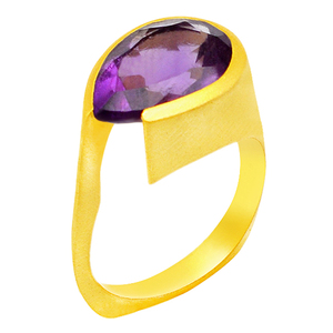 Natural Pear Amethyst Gold Plated Handmade 925 <b>Sterling</b> <b>Silver</b> <b>Ring</b> Fashionable <b>Ring</b> for Wedding, Engagement, Gift for Unisex - Product Image 4