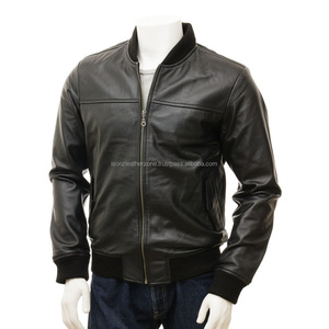 Chaqueta bomber de cuero negro para hombre con nuevo diseño de talla grande y característica transpirable para invierno - Product Image 1