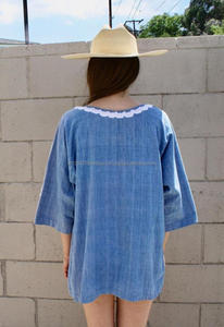 เสื้อเบลาส์ผ้าฝ้ายปักลายนกยูงสีฟ้า,เสื้อสไตล์ฮิปปี้เก๋ไก๋โบฮีเมียนออร์แกนิกน่ารักสไตล์ยิปซีปี1970 - Product Image 2