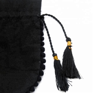 Emballage de bijoux en coton avec logo personnalisé pochette à cordon petit sac indien fait à la main durable noir cadeau en gros - Product Image 2