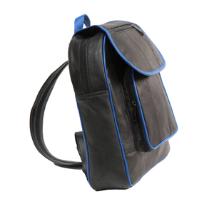 Sac à dos tendance en cuir véritable avec doublure en polyester bleu, fermeture éclair et fermoir, style unisexe, pour téléphone portable - Product Image 6