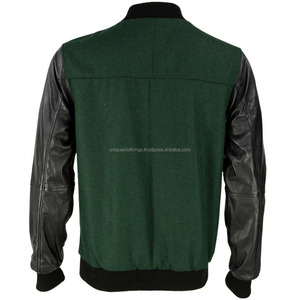 Mangas de cuero negro de alta calidad y chaqueta de lana verde, chaqueta de equipo universitario personalizada, barata - Product Image 4