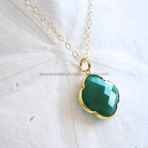เครื่องประดับเงินทำมือจี้เงินสีทองรูปดอกไม้อัญมณีธรรมชาติสีเขียวสีทอง - Product Image 1