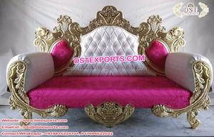 Royal Wedding Metal Carved King Sofa Asian Wedding <b>Lounge</b> Throne <b>Chaise</b> Rajwada Wedding Stage Love-Seat - Product Image 4