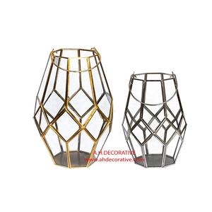 Linterna de cristal dorada y plateada con mango, decoración de fiesta de Navidad, forma geométrica, soporte de vela, a la venta - Product Image 1