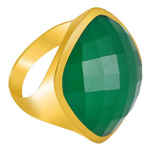 Carré vert Onyx Gemstone Argent Sterling 925 Plaqué Or Bague Bijoux Lunette Réglage Bague À La Mode pour Cadeau De Mariage Fête. - Product Image 3