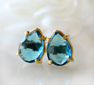 Boucles d'oreilles en topaze bleue, argent sterling 925, Quartz, pierres précieuses, or, beaux bijoux faits à la main, livraison gratuite - Product Image 1