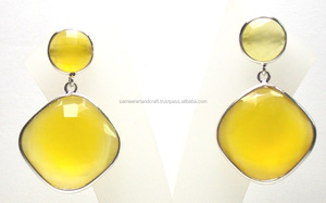 Boucles d'oreilles Boho en argent sterling 925 avec calcédoine jaune en forme de coeur - Product Image 3