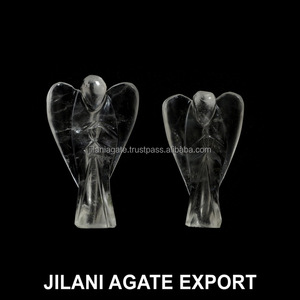 Wholesale 2 Inch Jilani Style Clear <b>Crystal</b> Quartz Pocket <b>Angels</b> Carved Semi-Precious Gemstone Crafts Feng-Shui Collectible - Product Image 1