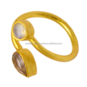 Bague en argent sterling 925 ronde et poire Cab Smoky Quartz Moonstone Ring Bezel Setting Bague à la mode pour cadeau de mariage ou fête. - Product Image 2