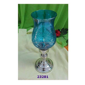 Portavelas de latón decorativo personalizado al por mayor con chimenea de color vidrio - Product Image 1