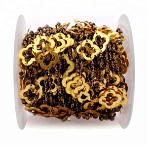 Chaîne à maillons en pyrite brune mystique d'un pied Chaîne à maillons en fil plaqué or Perles de chapelet Chaîne de trèfle Bijouterie - Product Image 1