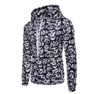Allover-Sudadera con capucha Unisex, con estampado de Calavera, corte holgado, sublimación en blanco y negro - Product Image 3
