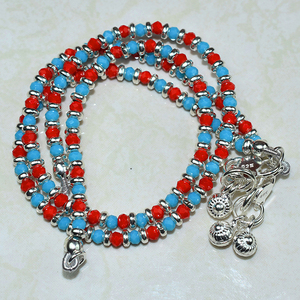 Magnifiques bracelets de cheville en argent Sterling 925 de forme ronde bleue et rouge, bijoux en argent frais, bijoux en argent Offre Spéciale - Product Image 2