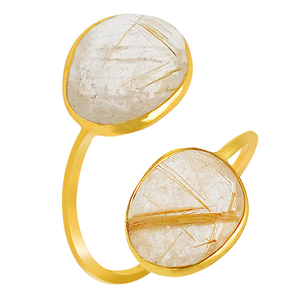 Hermosa piedra preciosa rutilo dorado 925 plata esterlina anillo chapado en oro joyería anillo de moda para regalo de boda fiesta para Unisex - Product Image 3