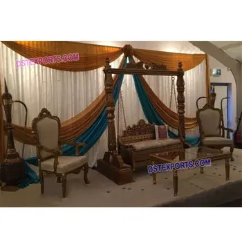 Verbaasde Bruiloft Swing Decoraties Nieuwe Zilveren Mehndi Stage Swing Uk Marvelous Metal Look Houten Gesneden Schommel