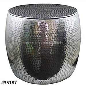 Tabouret luxueux en laiton Style tambour, accessoire de salon, rangement, design en métal - Product Image 4