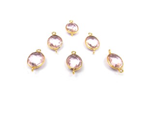 Cuarzo Rosa Forma ovalada Doble fianza Chapado en oro Fabricación de joyas Bisel de piedras preciosas Piedra natal Boho Conector - Product Image 3