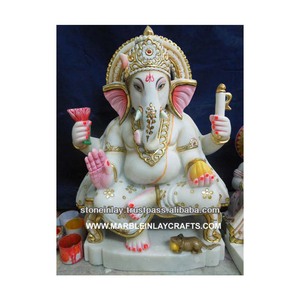 Estatua de Ganesha tallada a mano en mármol Makrana - Product Image 1