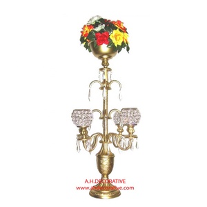New Design aluminum Candelabra with 7 Crystal <b>Globe</b> votive Shiny Nickel Plated Entryway & Centerpiece Handmade Candelabra - Product Image 4