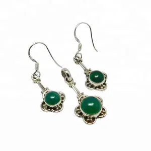Anting-anting batu permata Onyx hijau perak murni 925 pemasok perhiasan perak halus indah Set liontin