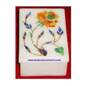 Caja con incrustaciones de mármol Coral, semipreciosa - Product Image 1