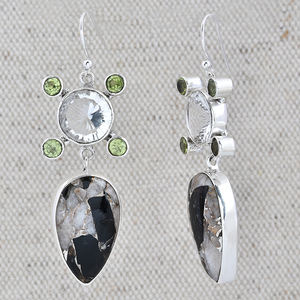 Genuine Pear Black Copper Turquoise Quartz <b>Peridot</b> Gemstone 925 Sterling Silver Fashion Dangle <b>Earring</b> Handmade Jewelry Supplier - Product Image 3
