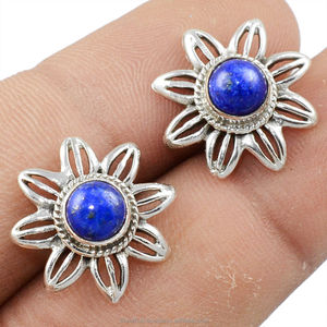 New Hot Selling Women Fashion 925 Solid Sterling <b>Silver</b> <b>Stud</b> Earrings With Blue Lapis Gemstone Earrings Trendy Gift Jewellery - Product Image 1