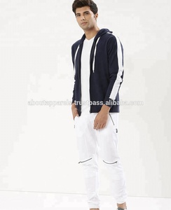 Tela de alta calidad hecho de piel apretado sudaderas con capucha de los hombres al por mayor Sudadera con capucha logotipo personalizado cremallera Panel en contraste de Sudadera con capucha de manga - Product Image 6